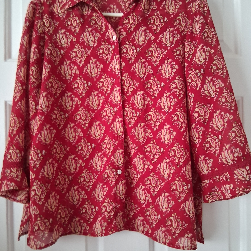 Liz Claiborne Red and Cream Blouse